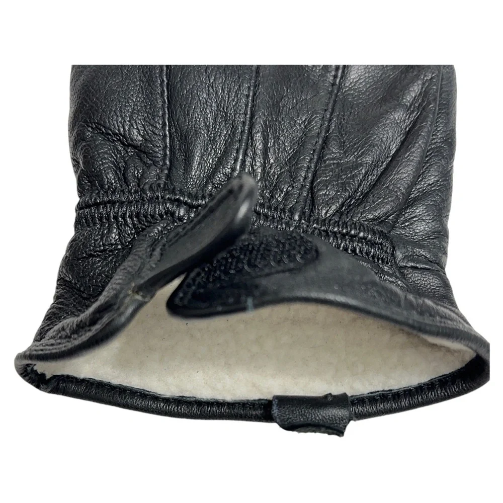 Vintage Black Leather Gloves Fleece Lined Womens XL